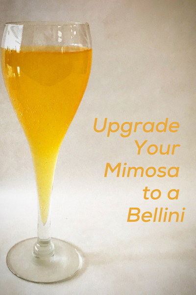 Mimosas are great but it's time to upgrade your brunch cocktail from a mimosa to a Bellini. You get the recipe and a FREE printable recipe card here.