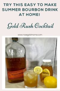 The Gold Rush cocktail, is a delicious citrus and sweet bourbon cocktail made for slow sipping. Get the ingredients and free printable recipe card here. If you are a whiskey girl or into bourbon this will be your summer drink of 2019. I like Bulleit Bourbon, if you don't have that on hand just use your favorite type of Whiskey.